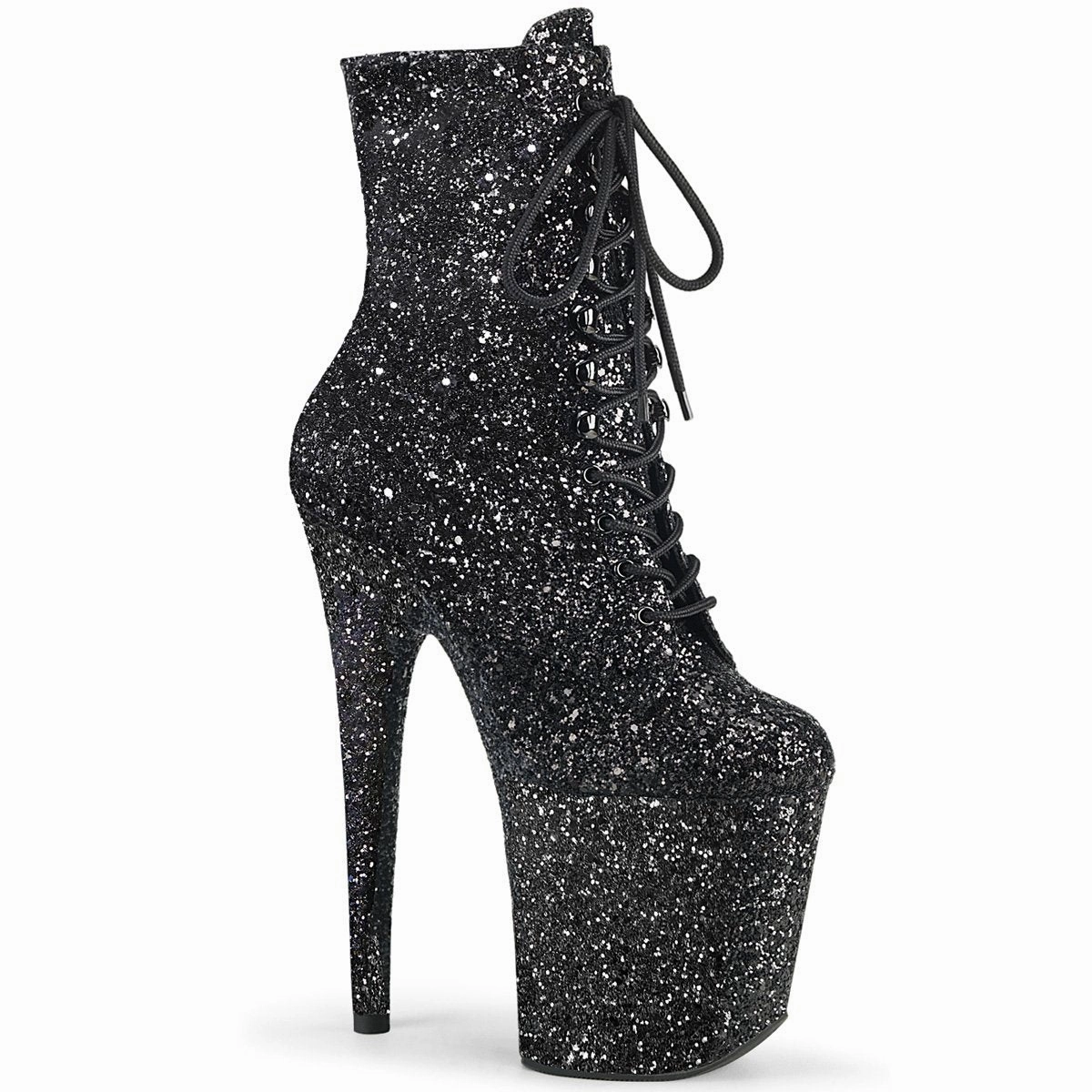 Pleaser Flamingo-1020GWR-Black Glitter-Size 5-Clearance