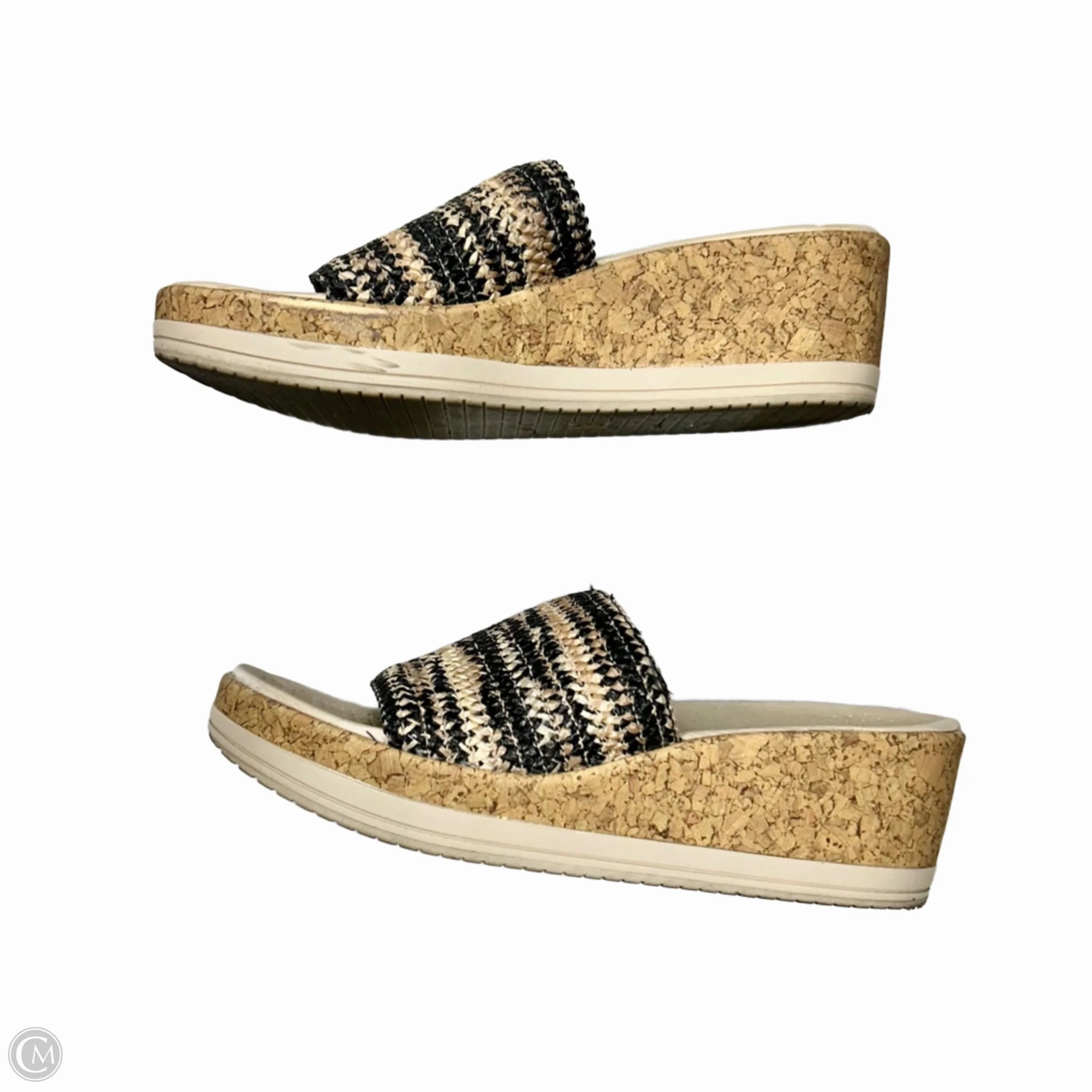Sandals Heels Wedge By Bzees In Black & Tan, Size: 7.5