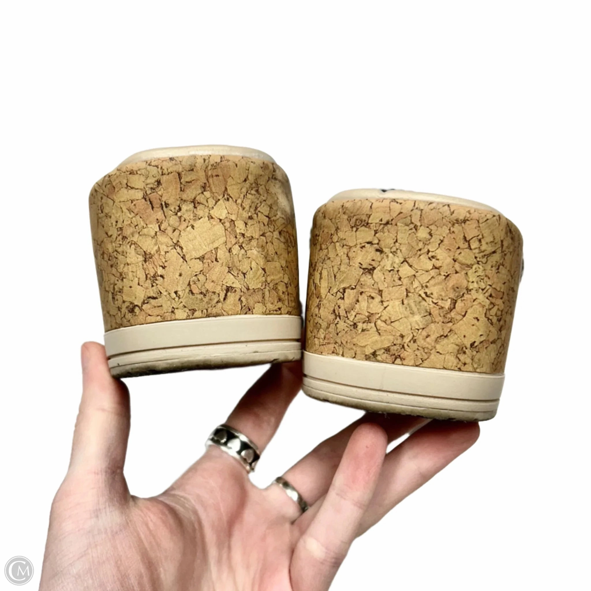 Sandals Heels Wedge By Bzees In Black & Tan, Size: 7.5
