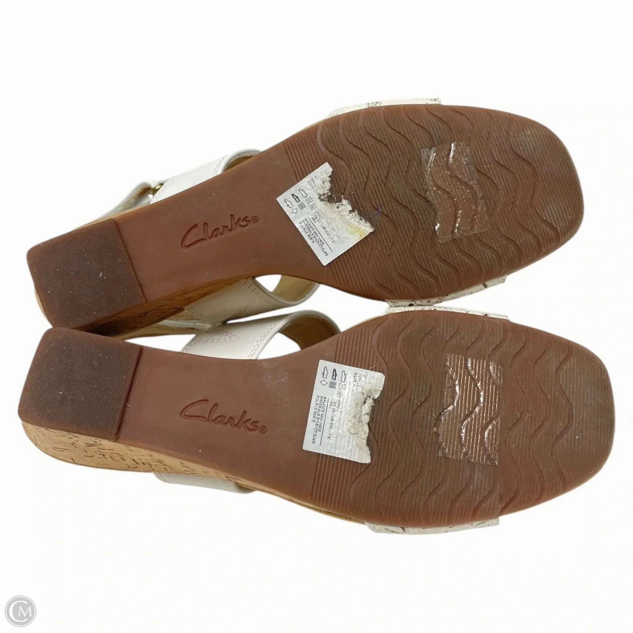 Sandals Heels Wedge By Clarks In Tan & White, Size: 8.5