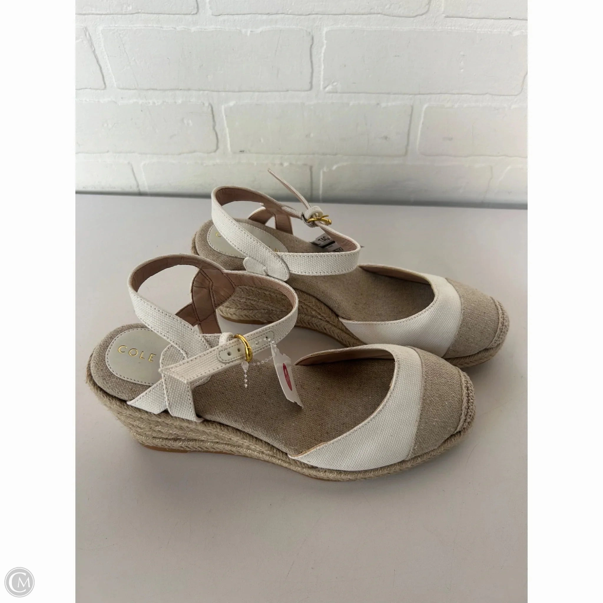 Sandals Heels Wedge By Cole-haan In Tan & White, Size: 8.5