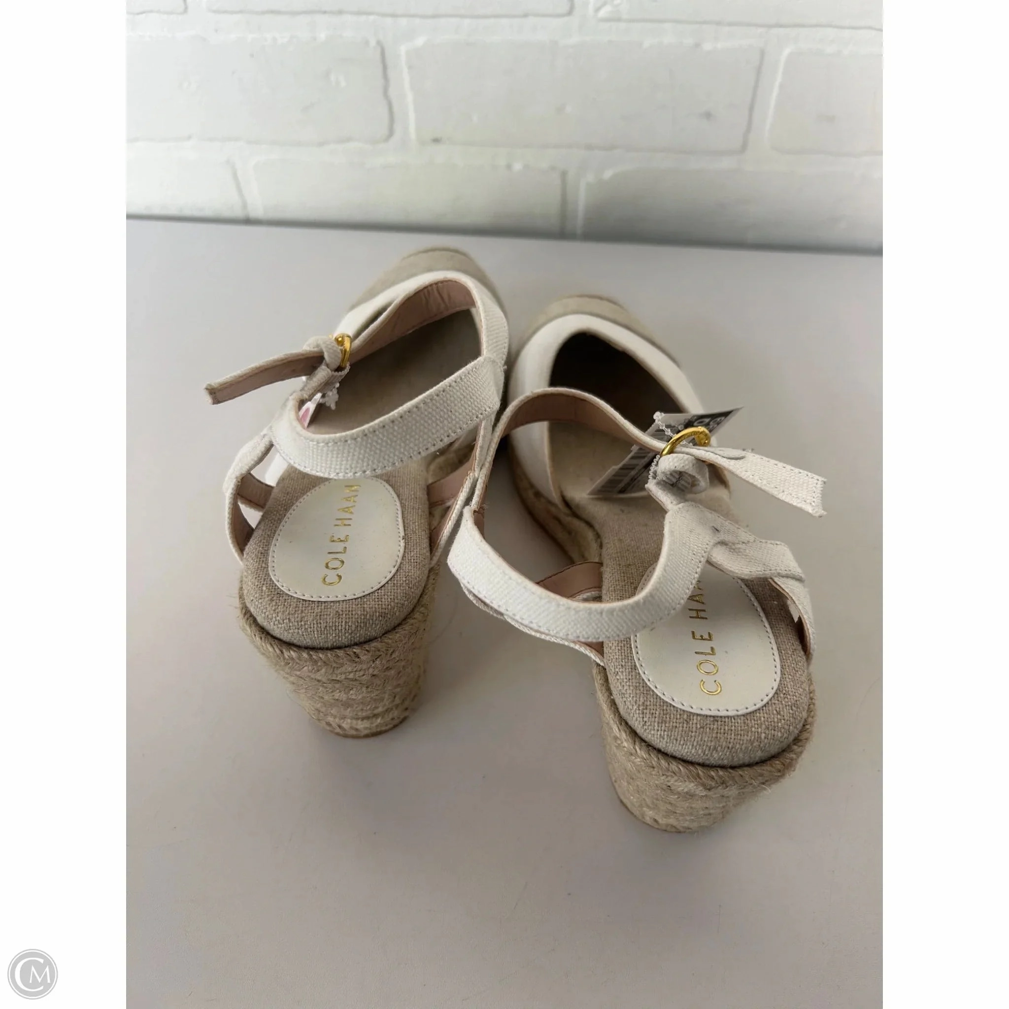 Sandals Heels Wedge By Cole-haan In Tan & White, Size: 8.5