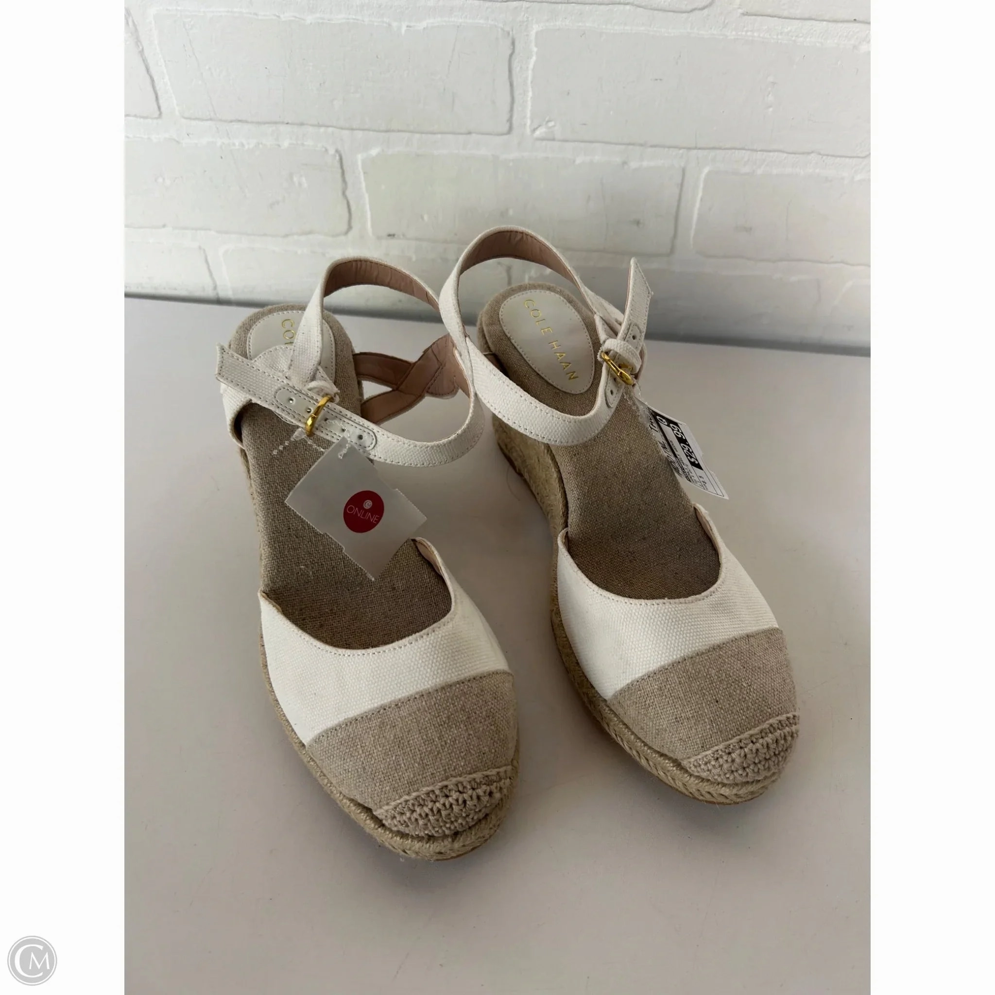 Sandals Heels Wedge By Cole-haan In Tan & White, Size: 8.5
