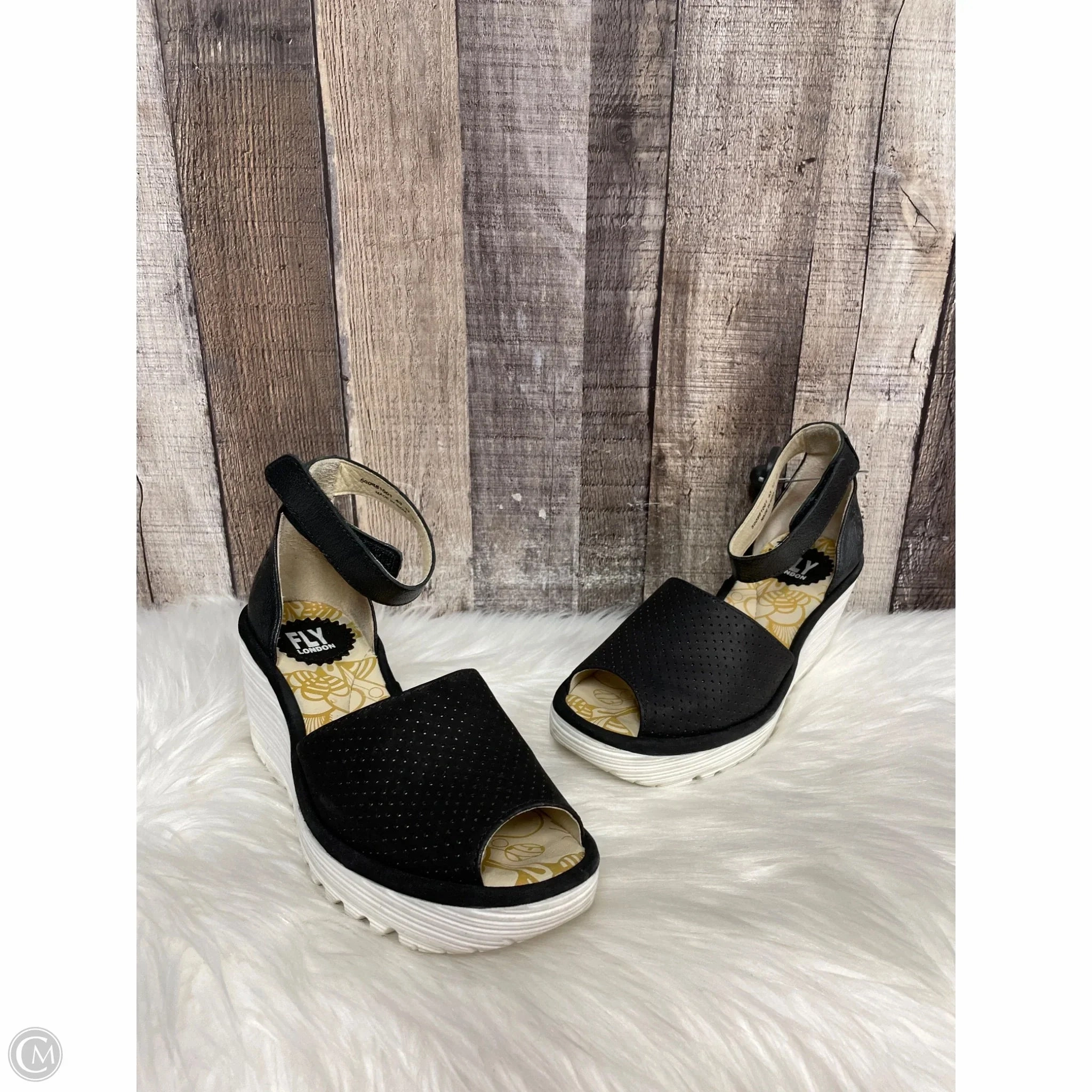 Sandals Heels Wedge By Fly London In Black, Size: 7