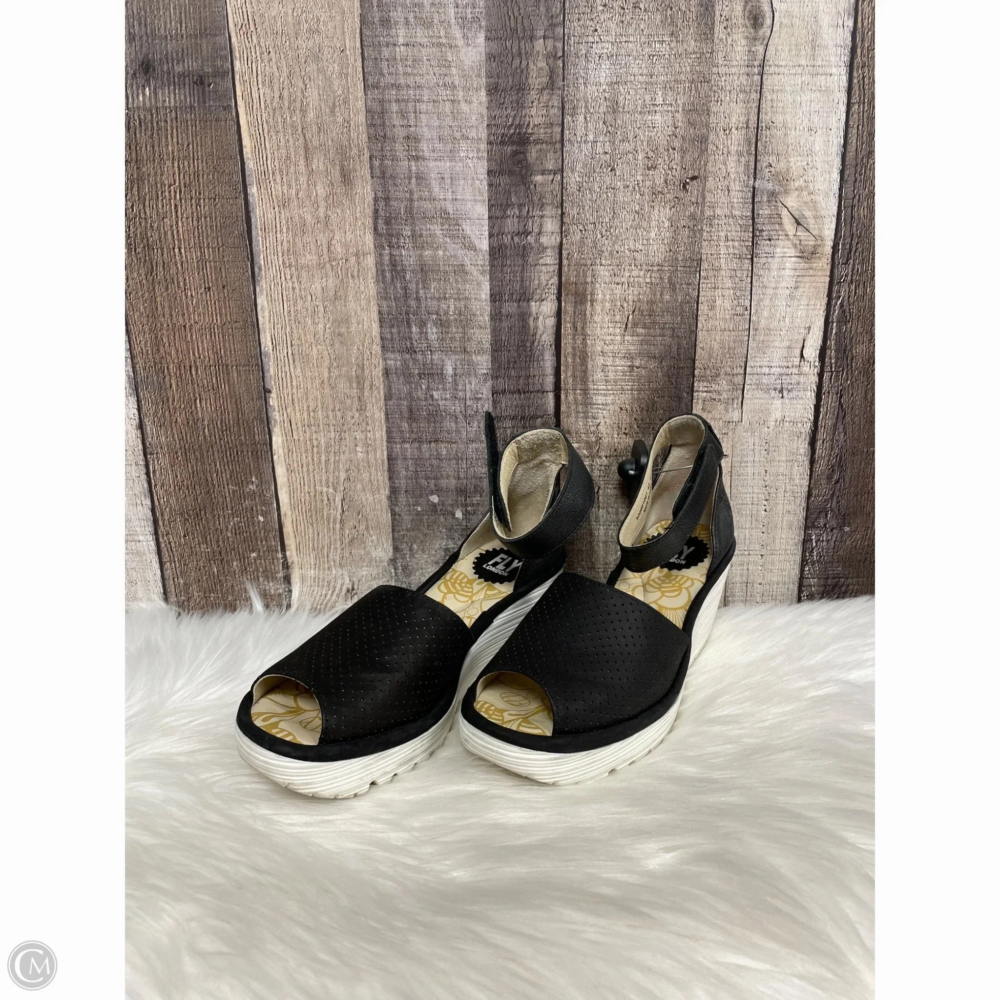 Sandals Heels Wedge By Fly London In Black, Size: 7