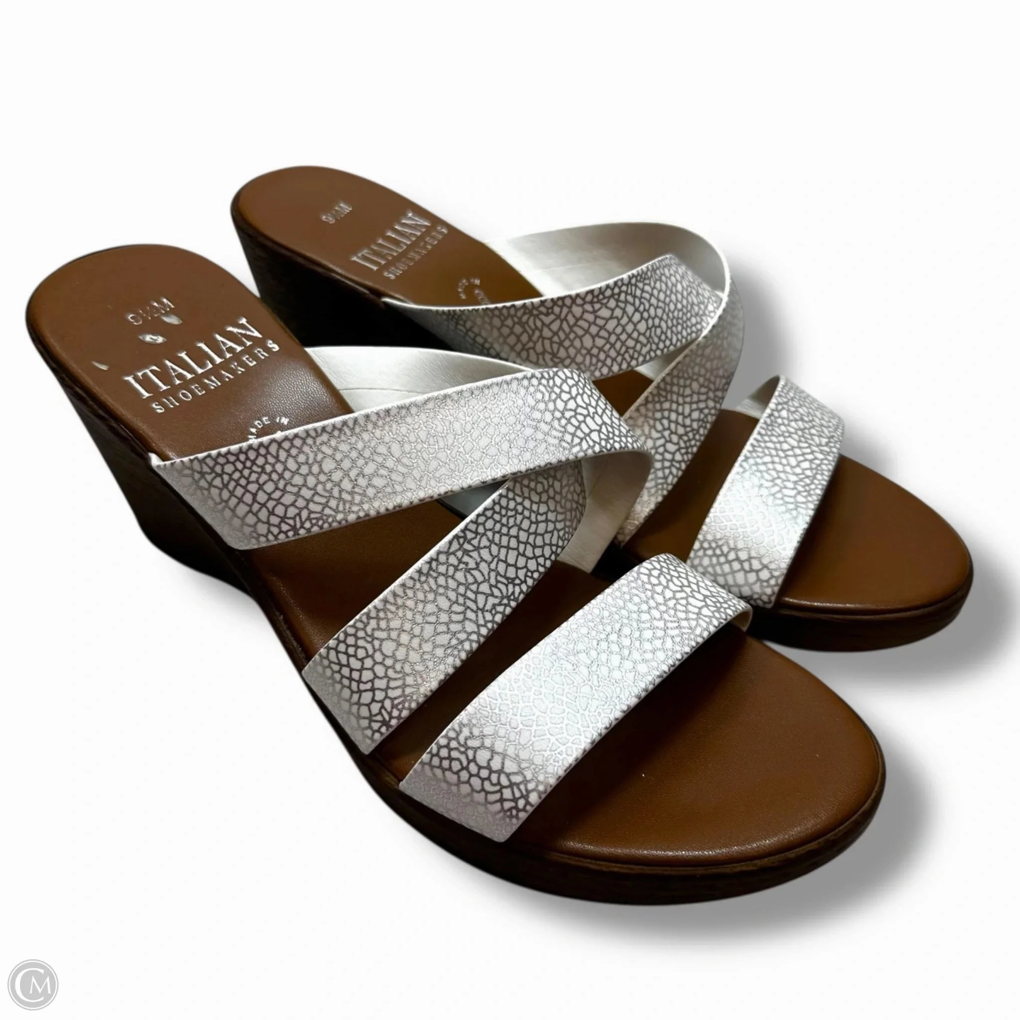 Sandals Heels Wedge By Italian Shoemakers In White, Size: 9.5
