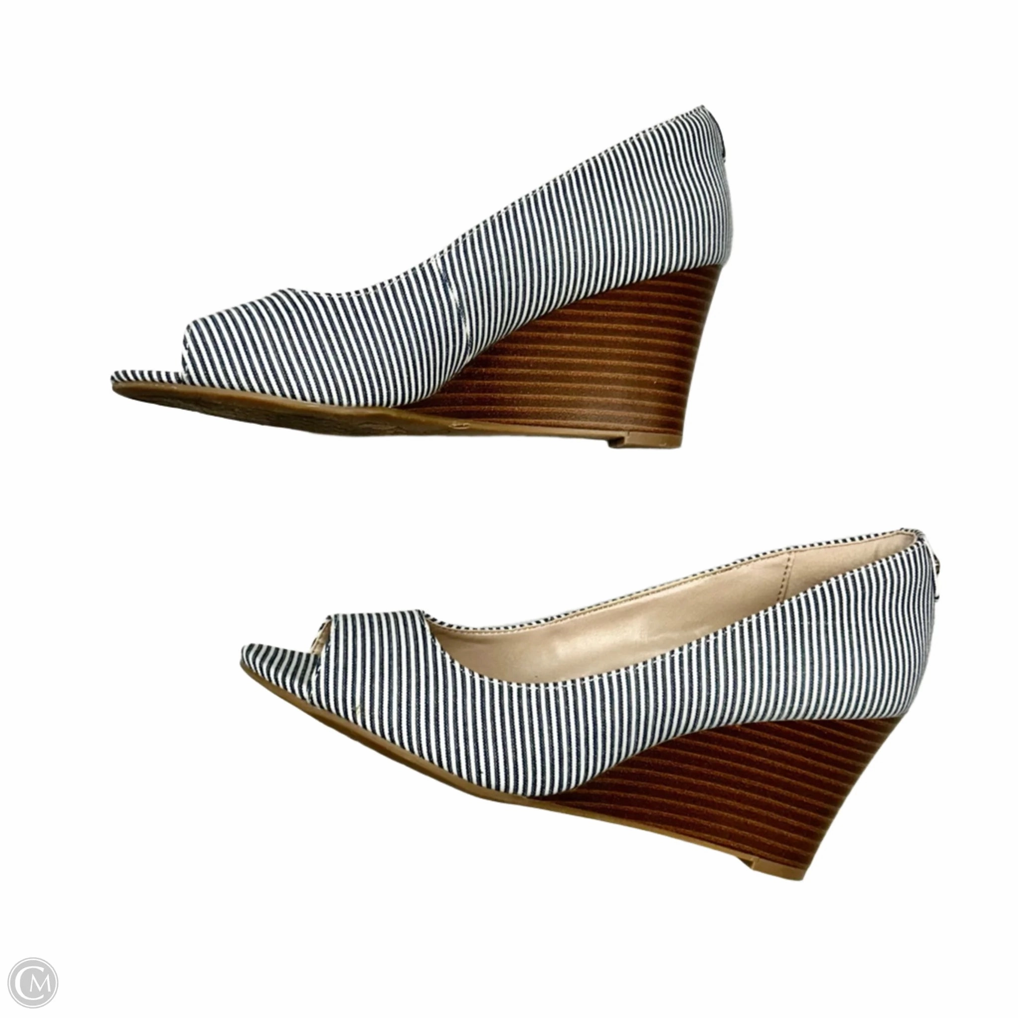 Sandals Heels Wedge By Kelly And Katie In Blue & White, Size: 7