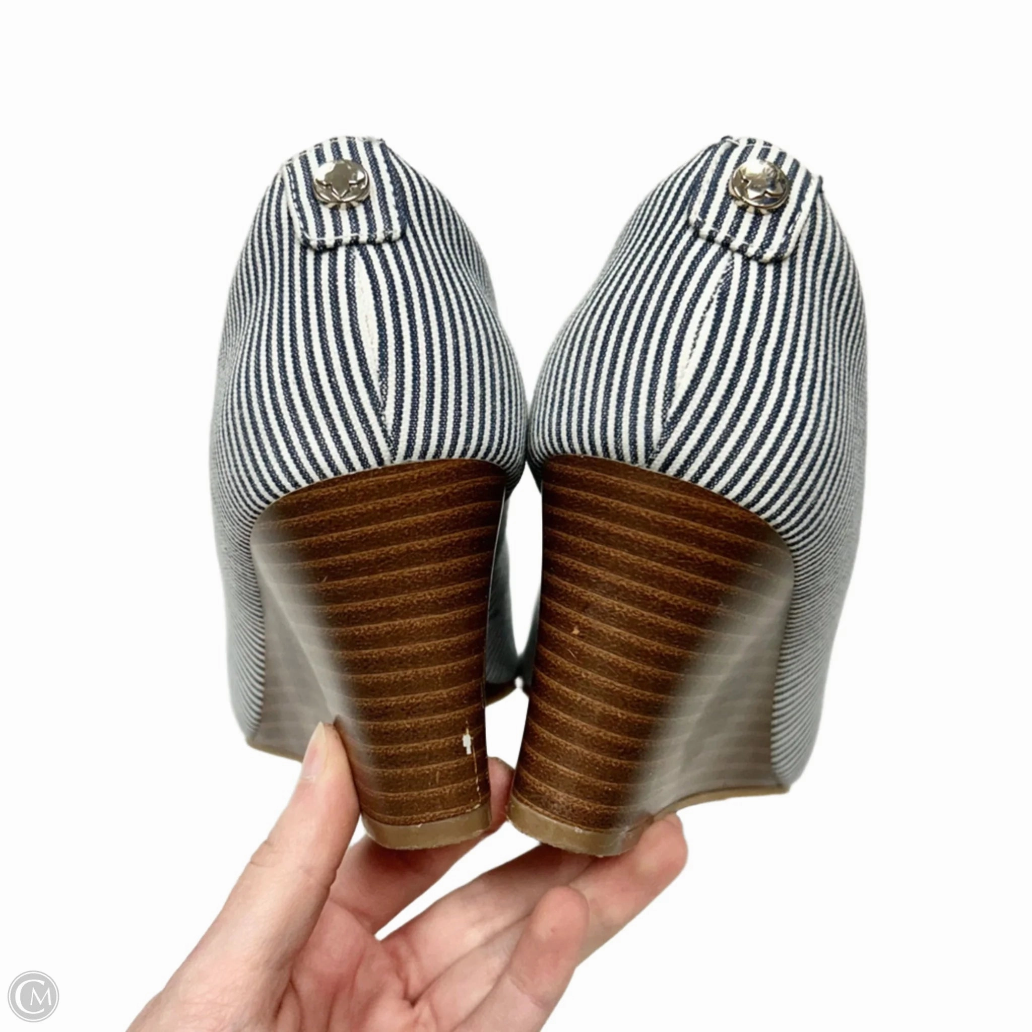 Sandals Heels Wedge By Kelly And Katie In Blue & White, Size: 7