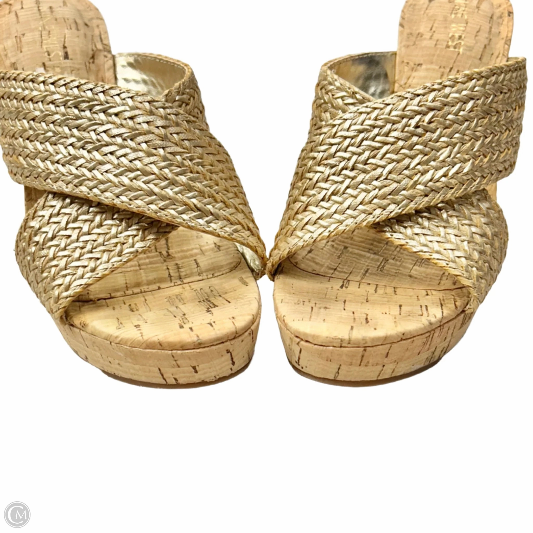 Sandals Heels Wedge By Nine West In Gold & Tan, Size: 6
