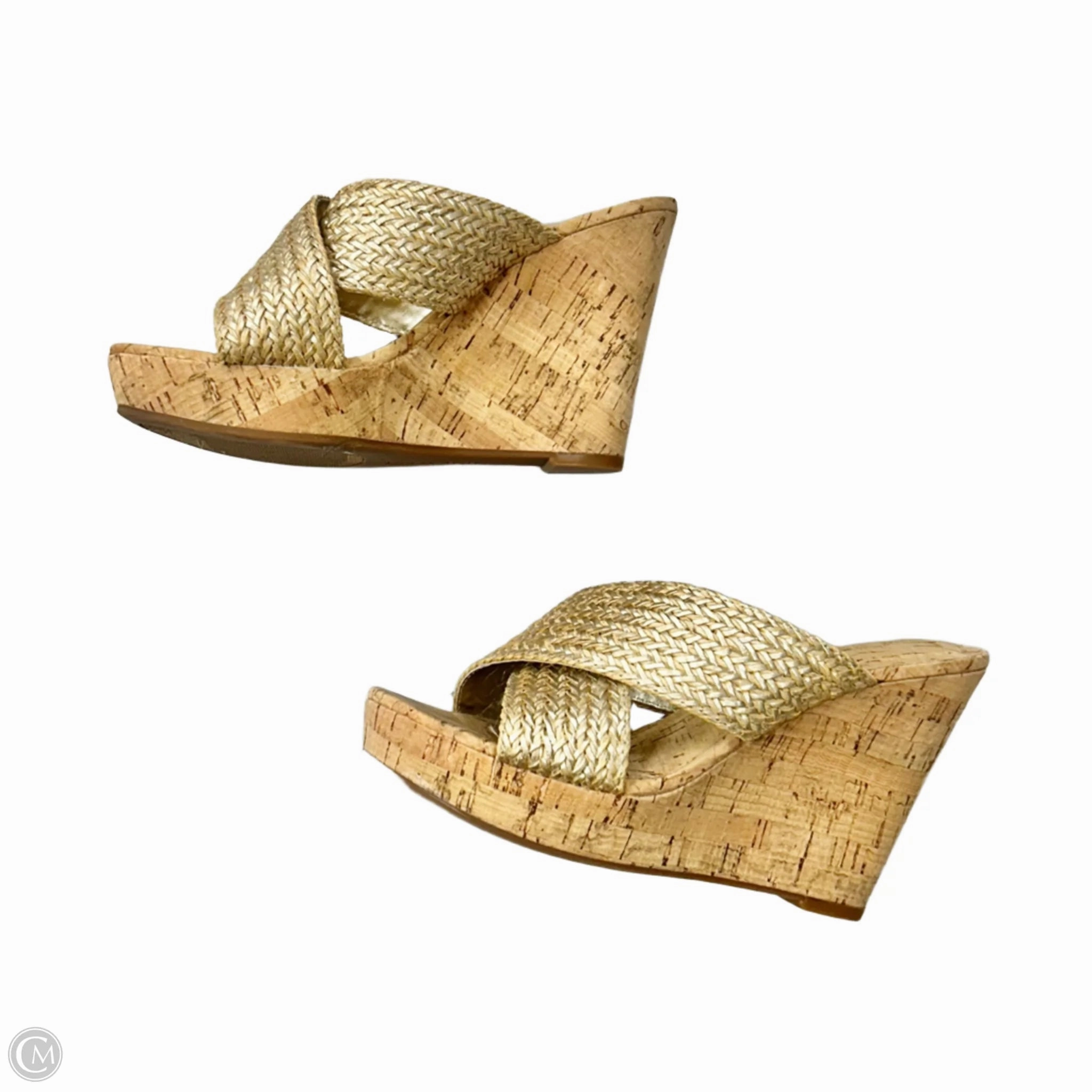Sandals Heels Wedge By Nine West In Gold & Tan, Size: 6