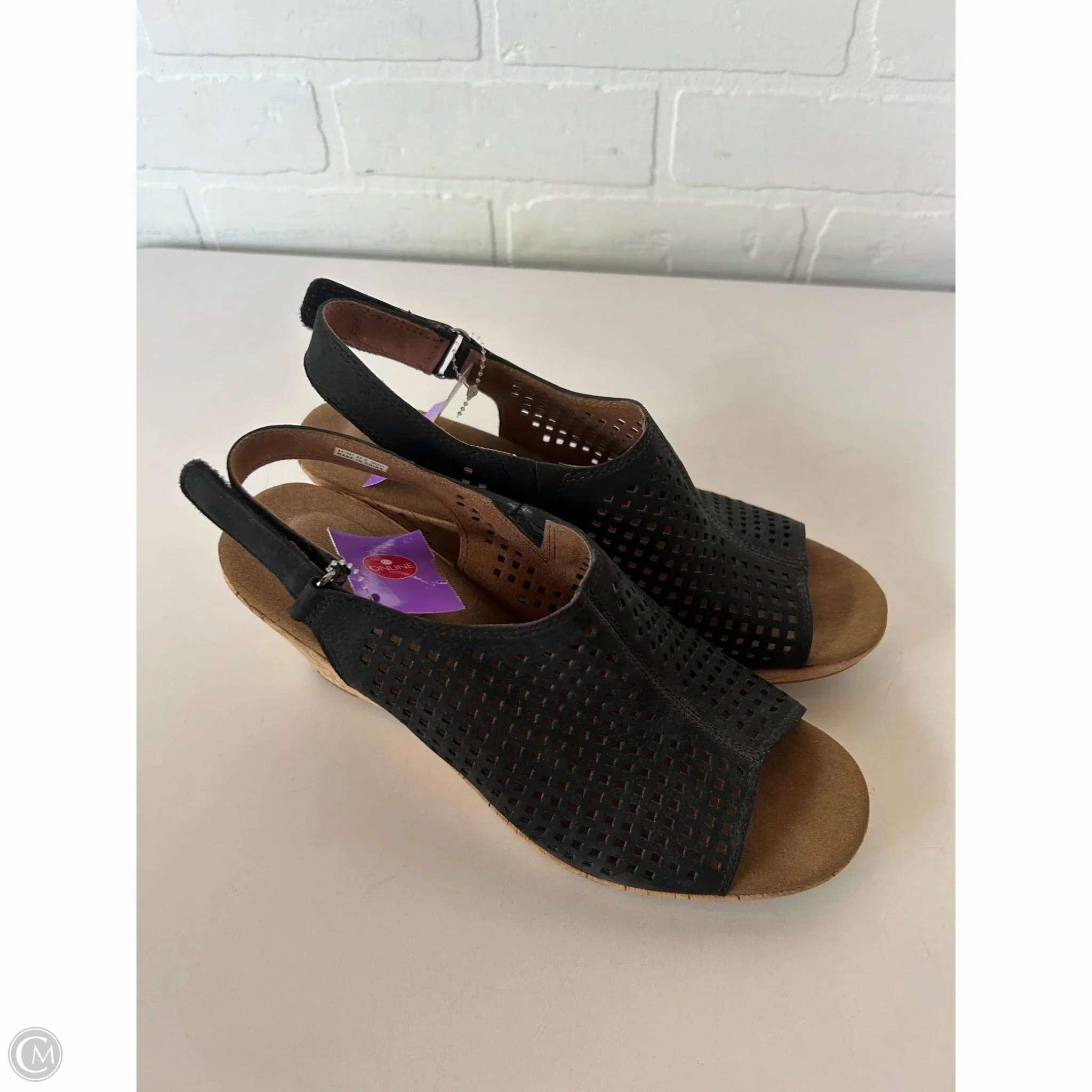 Sandals Heels Wedge By Rockport In Black & Tan, Size: 8.5