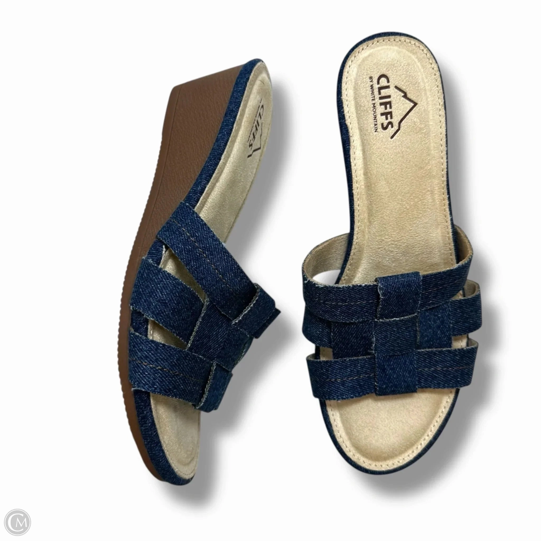 Sandals Heels Wedge By White Mountain In Blue Denim, Size: 8