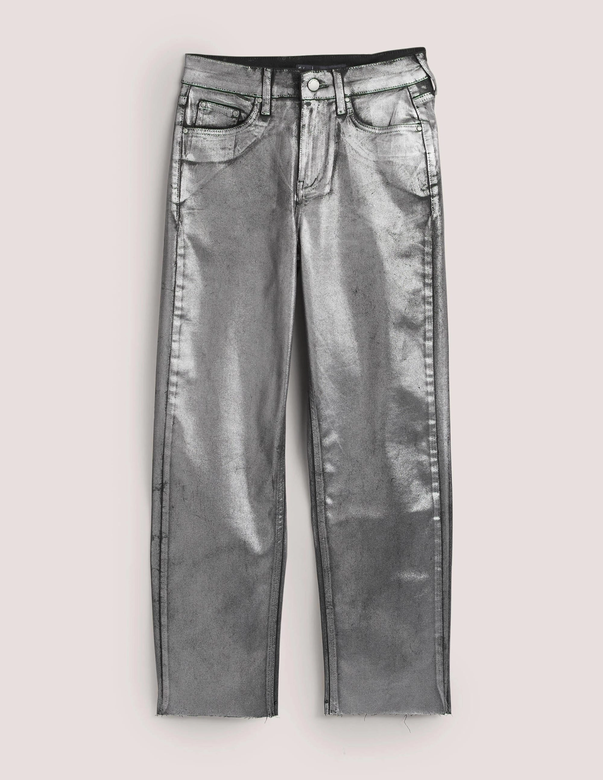 Straight Leg Metallic Trousers-Party Gunmetal Metallic