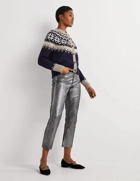 Straight Leg Metallic Trousers-Party Gunmetal Metallic