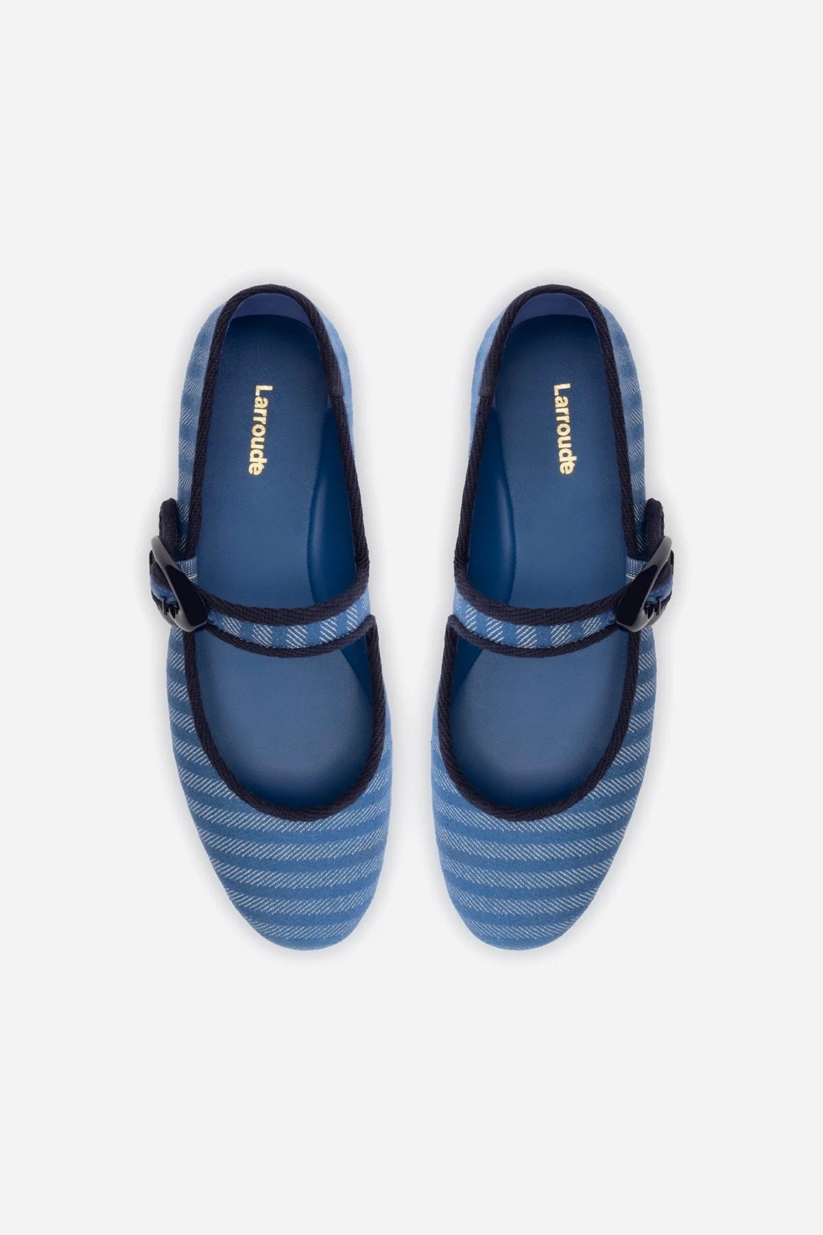Verona Ballet Flat In Egyptian Blue Striped Fabric and Navy Trimming