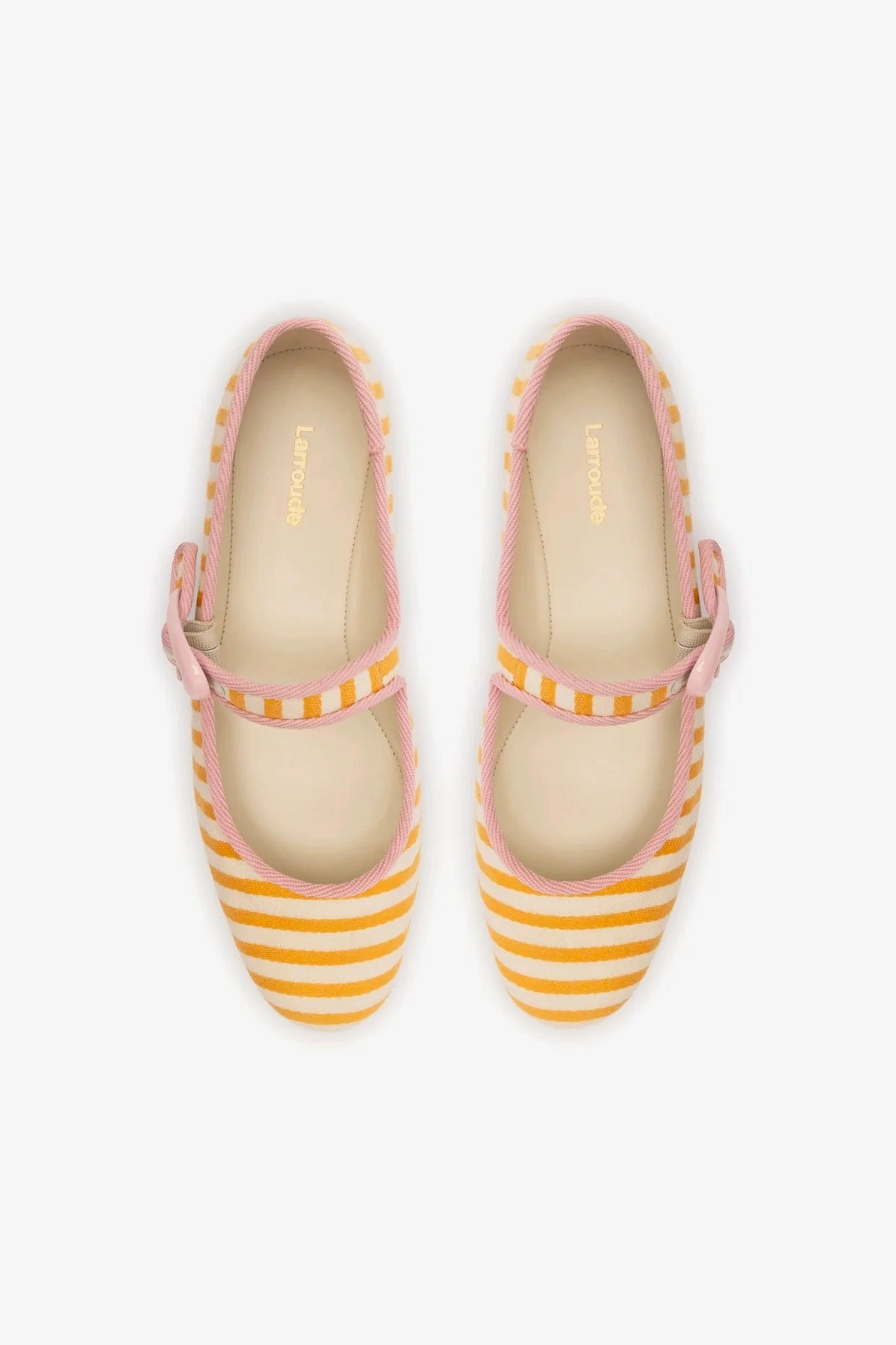 Verona Ballet Flat In Marigold and Natural Striped Fabric and Tulip Trimming