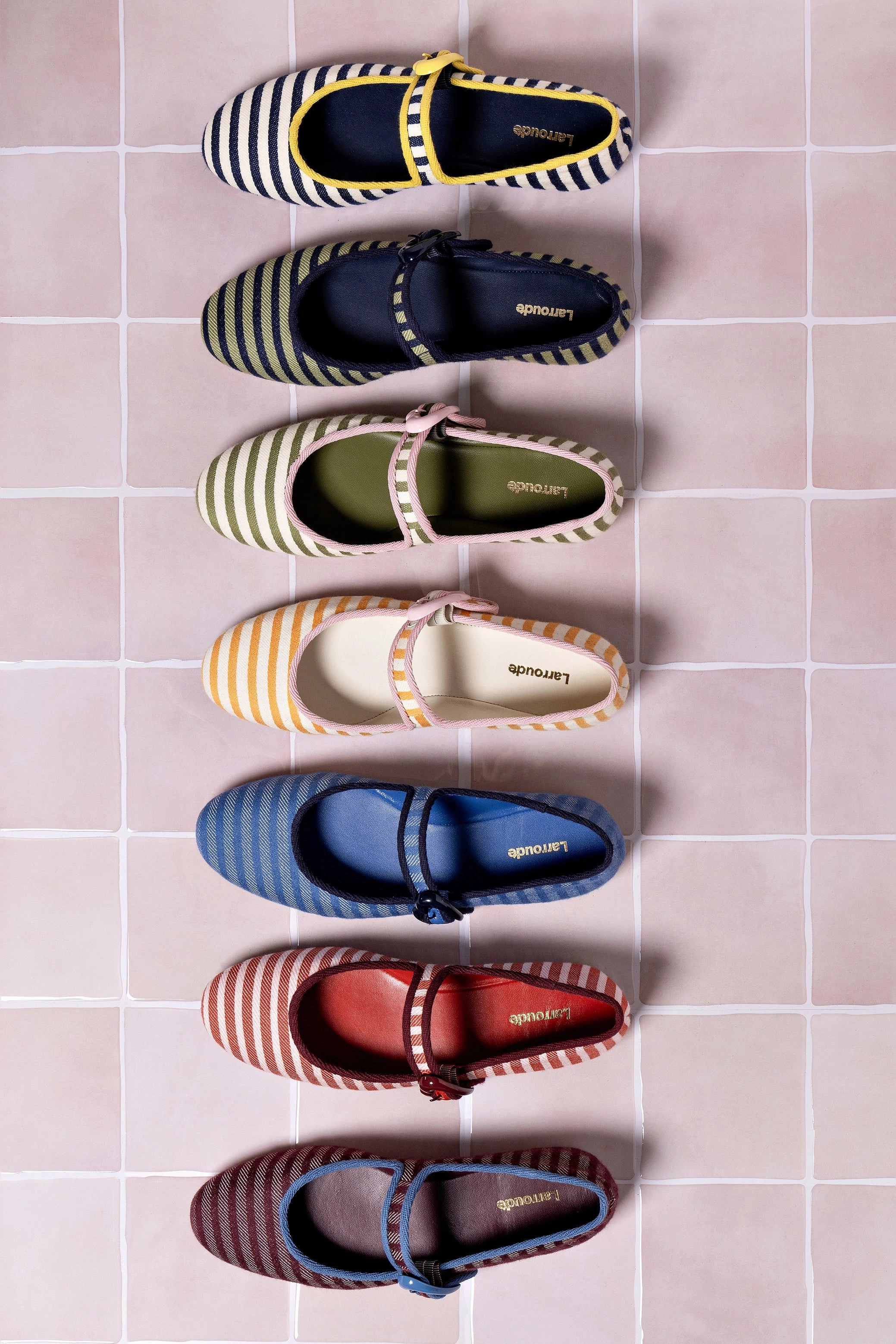 Verona Ballet Flat In Marigold and Natural Striped Fabric and Tulip Trimming
