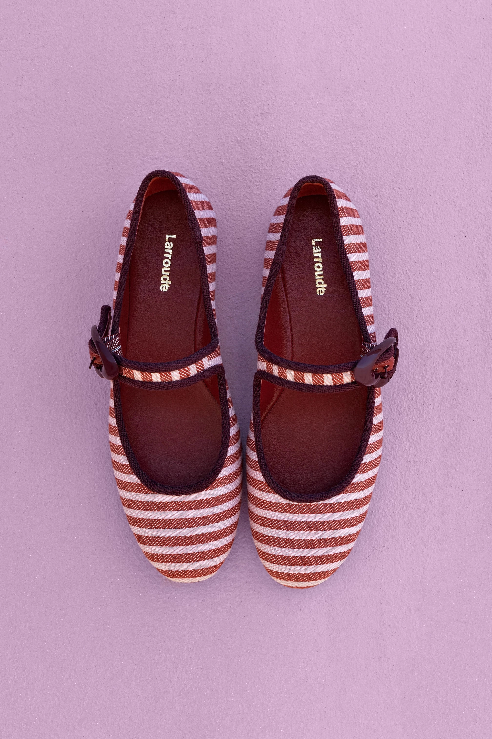 Verona Ballet Flat In Tulip and Carmine Striped Fabric and Burgundy Trimming