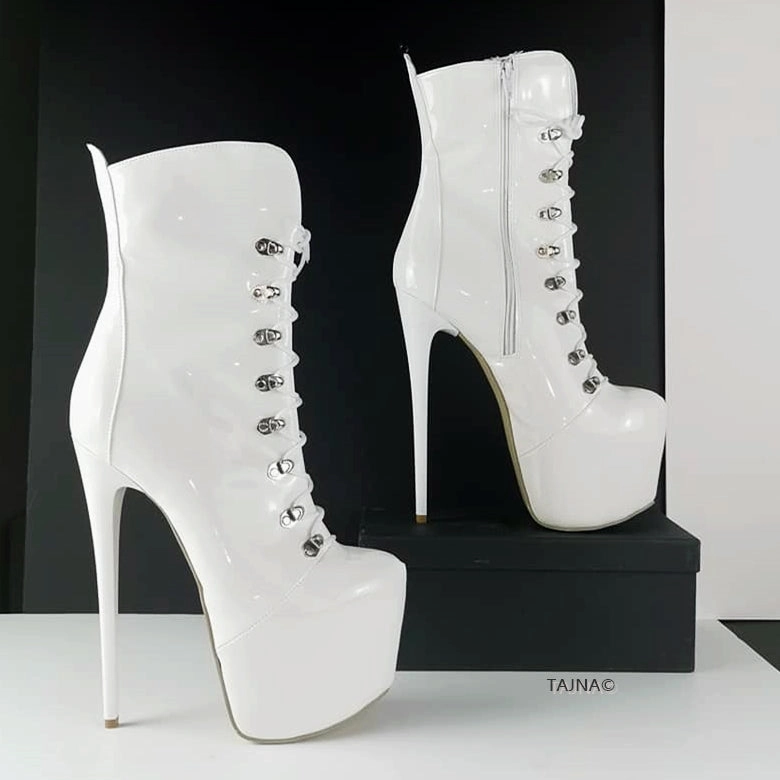 White Patent Military Style Platform Boots