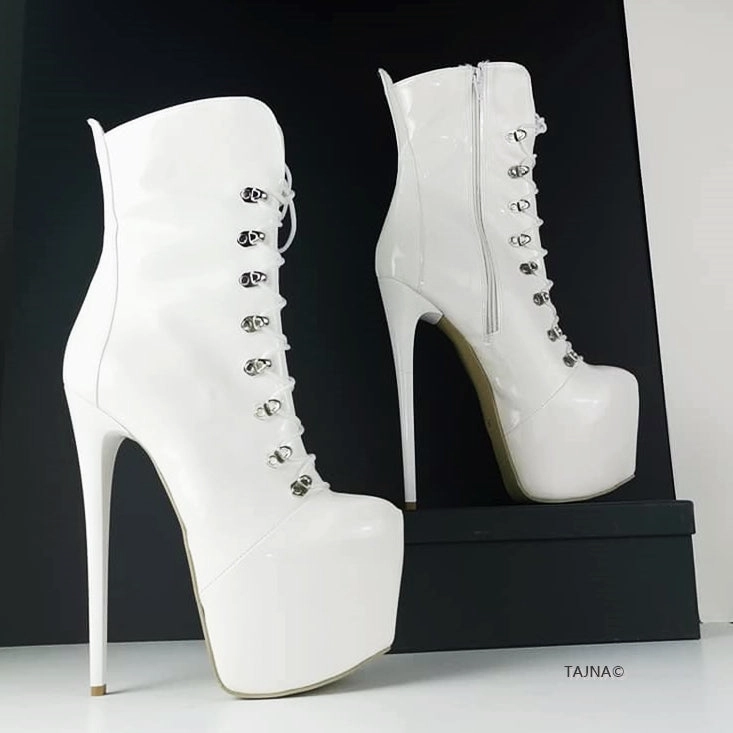 White Patent Military Style Platform Boots