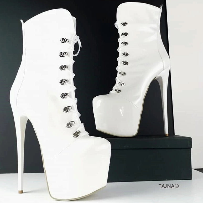 White Patent Military Style Platform Boots