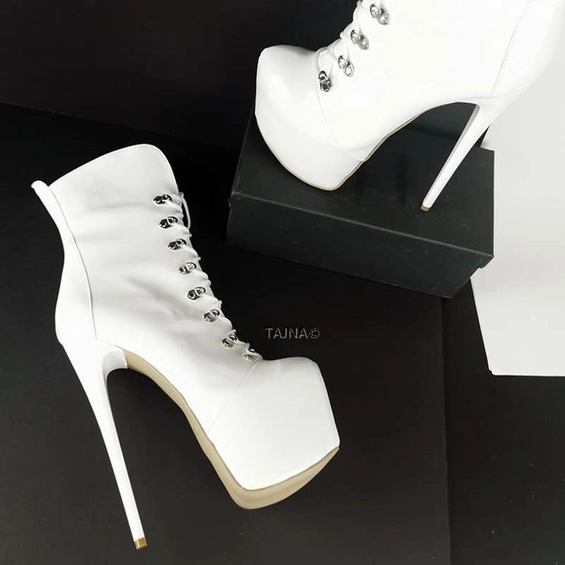 White Patent Military Style Platform Boots