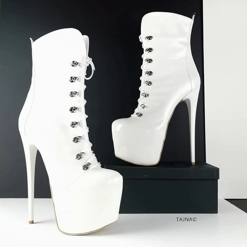 White Patent Military Style Platform Boots