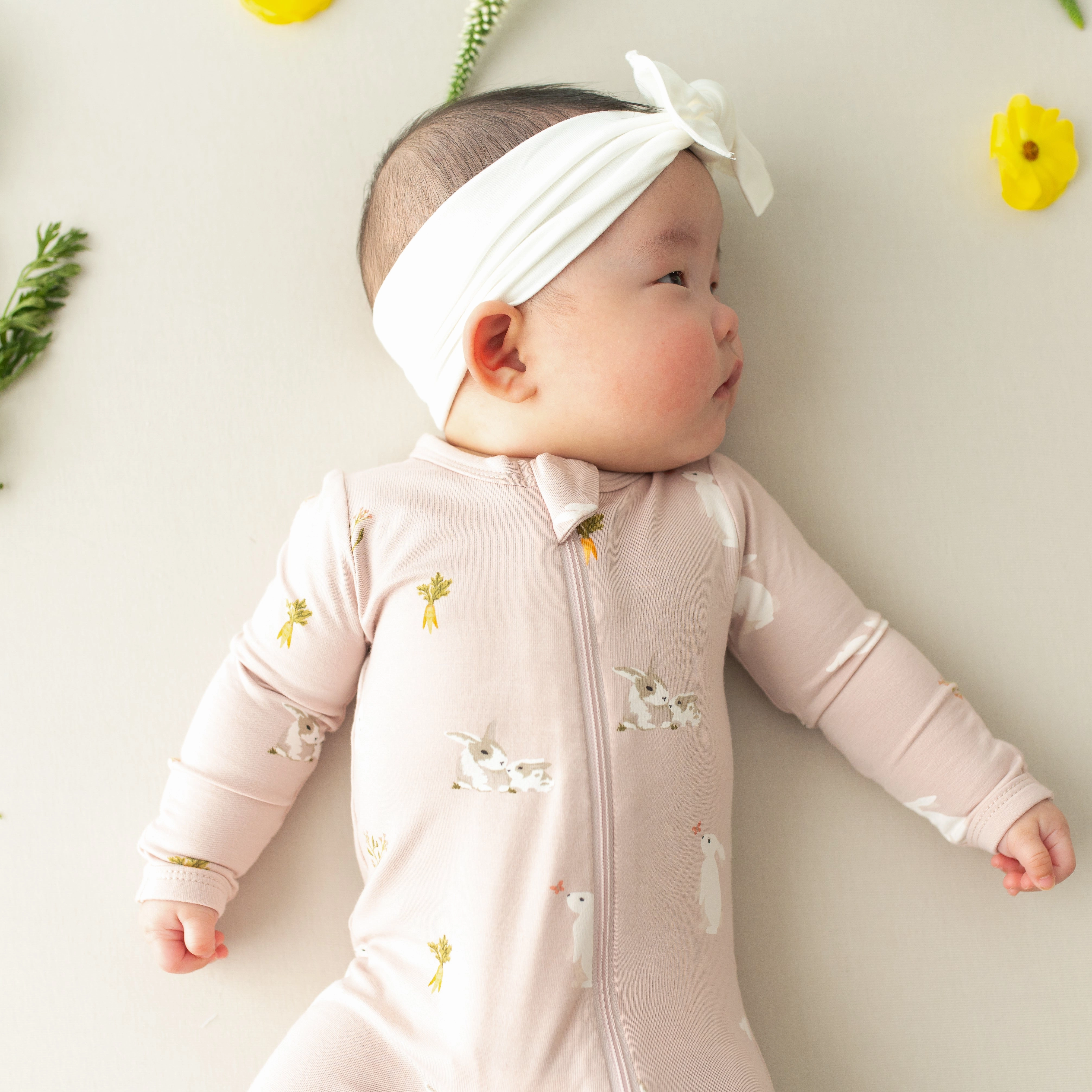 Zippered Footie in Blush Rabbit