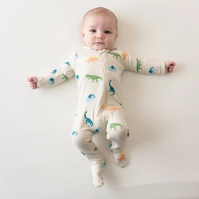 Zippered Footie in Ecru Roar